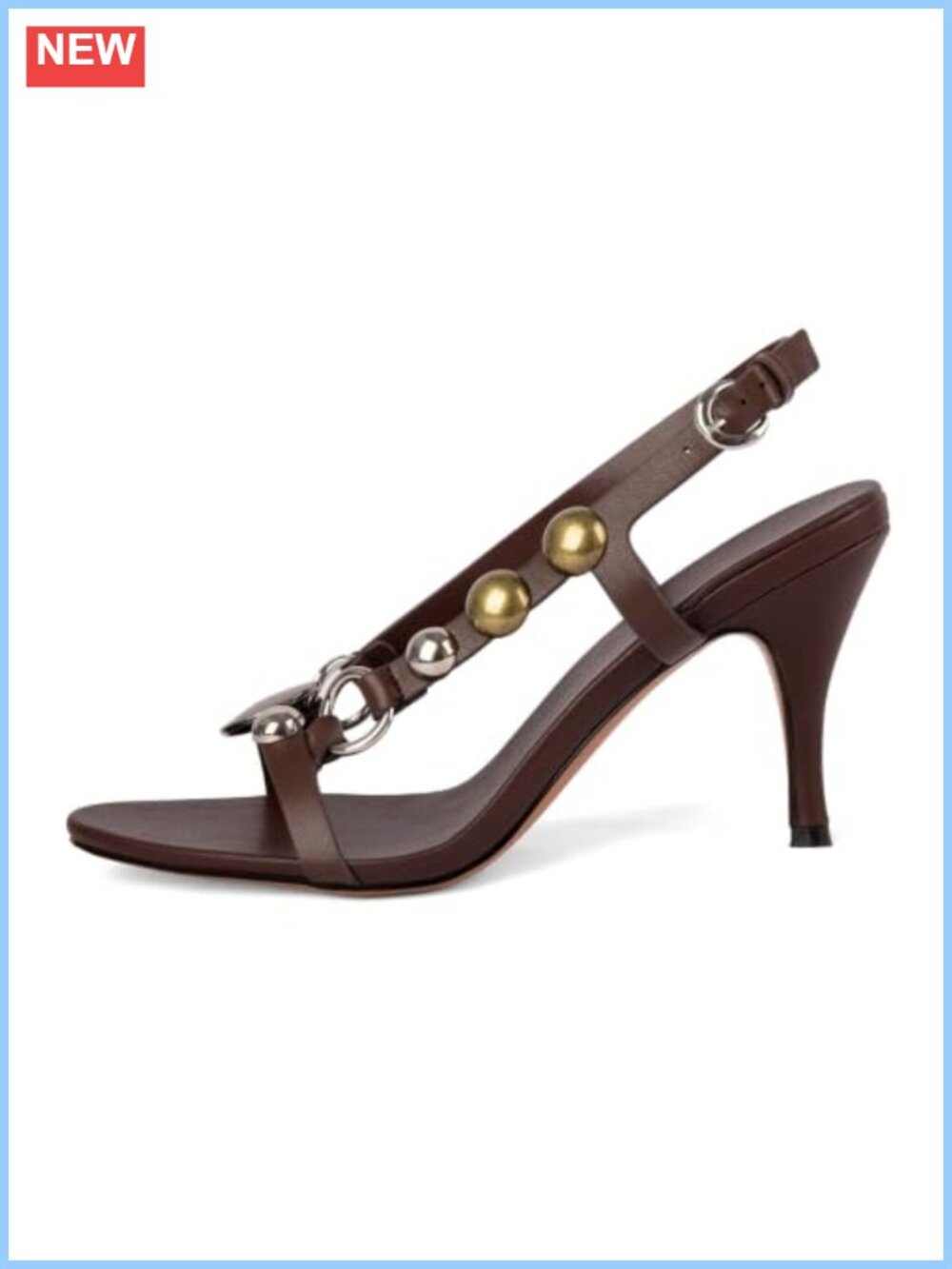Strappy Heeled Sandals Slingback Stiletto High Heels with Metal Studs